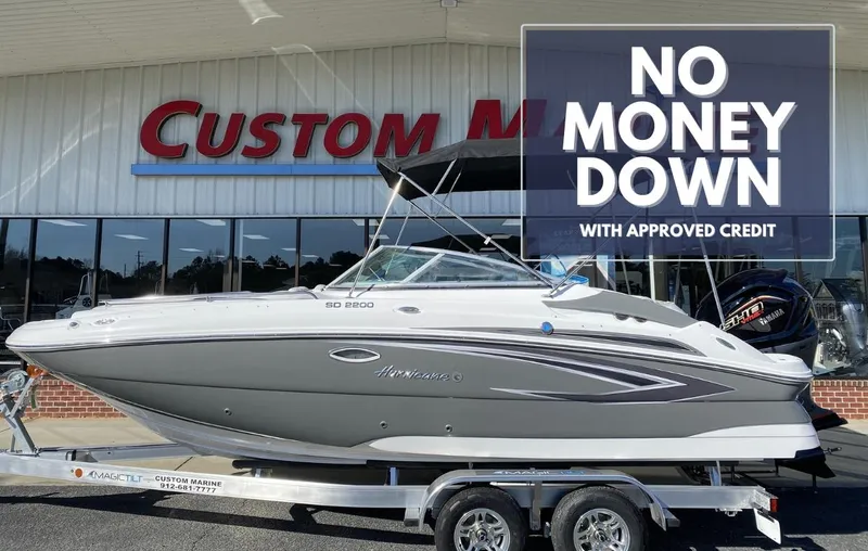 The Image of 2023 Hurricane SD2200 boat on trailer, "No Money Down" offer at Custom Marine dealership. - 0