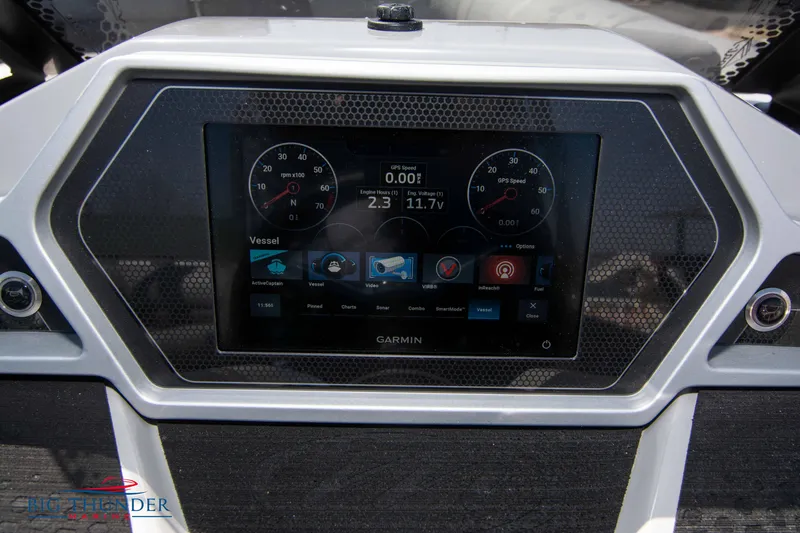 Slide: The Image of Garmin display on 2022 Manitou 25 OASIS RF SHP boat dashboard. - 14
