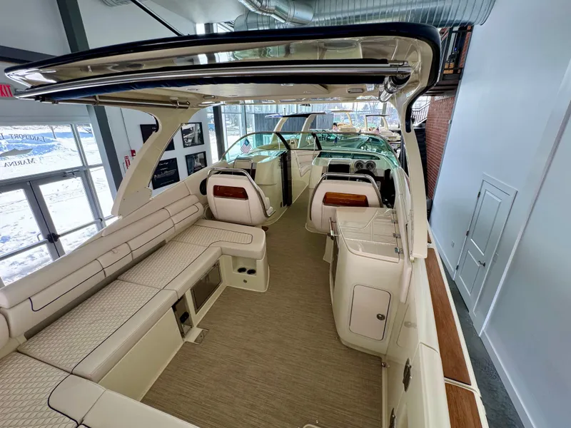Slide: The Image of 2024 Chris-Craft Launch 35 GT interior with luxurious seating and modern design. - 35