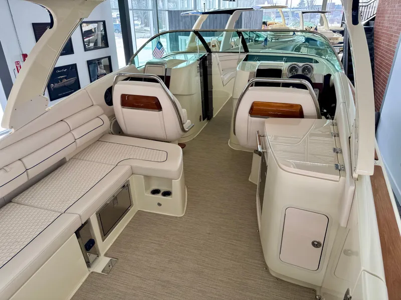 Slide: The Image of 2024 Chris-Craft Launch 35 GT interior, featuring luxurious seating and modern design. - 36