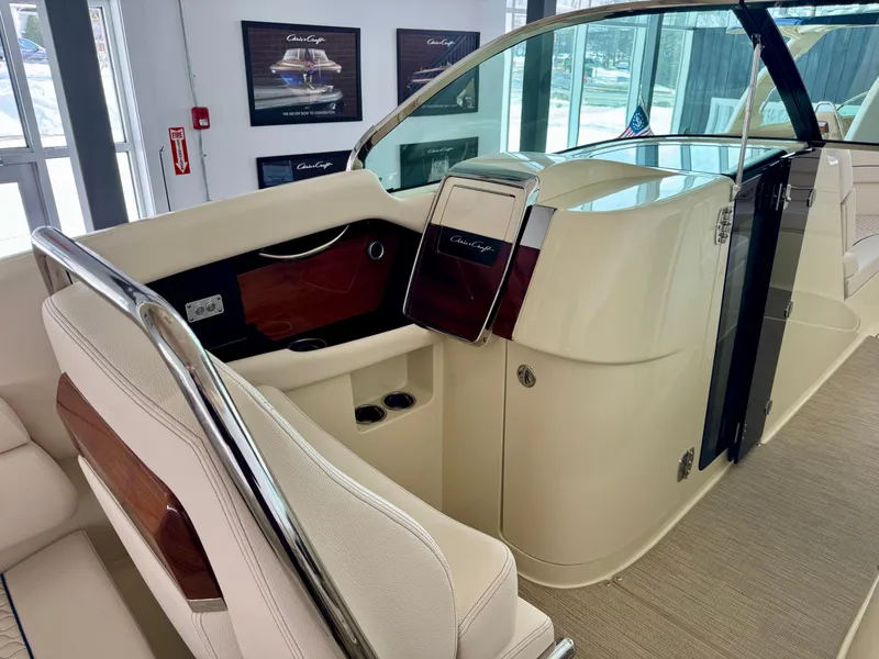 Slide: The Image of 2024 Chris-Craft Launch 35 GT interior with elegant seating and modern dashboard design. - 39
