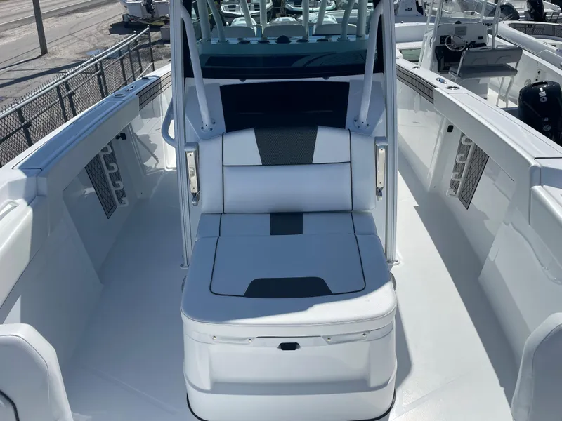 Slide: The Image of 2023 Wellcraft 352 Fisherman boat interior with sleek seating and modern design. - 26