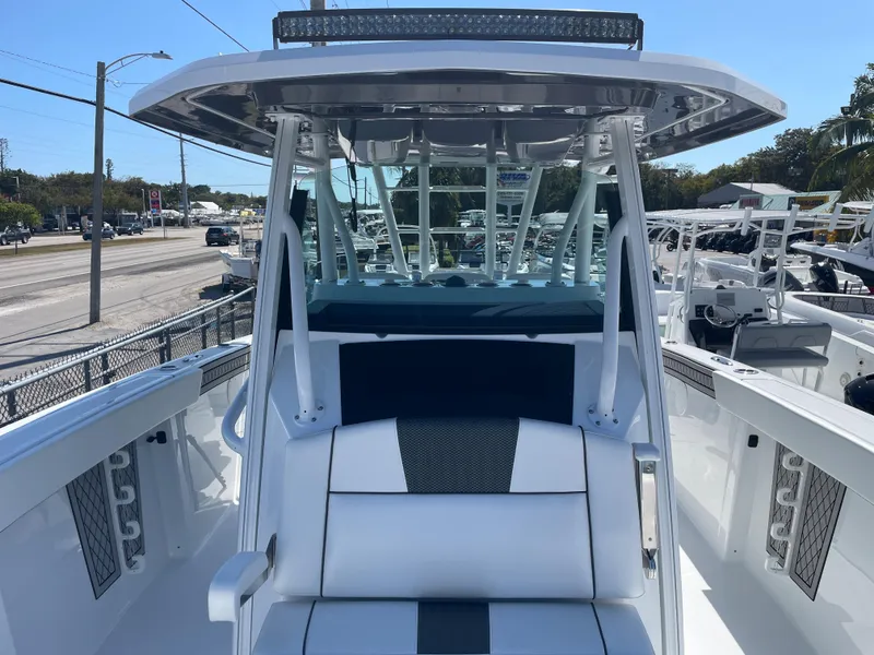 Slide: The Image of 2023 Wellcraft 352 Fisherman boat with sleek seating and modern design. - 29