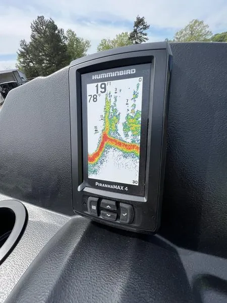Slide: The Image of Humminbird PiranhaMAX 4 fish finder on 2023 Crestliner 1700 Storm boat dashboard. - 11
