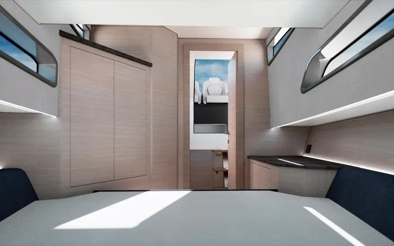 Slide: The Image of 2024 Zar Formenti Imagine 130 interior cabin with modern design and natural lighting. - 23