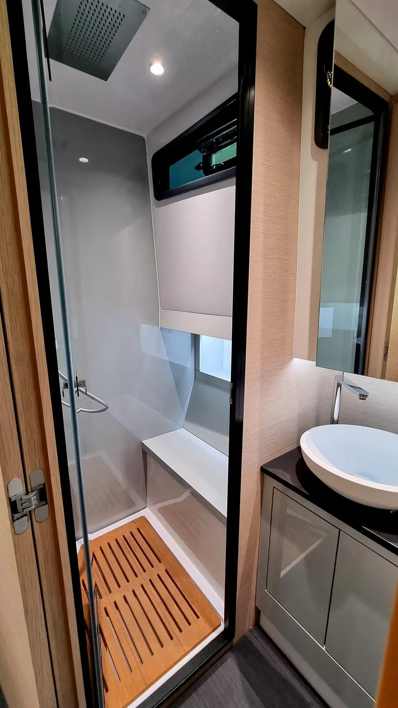 Slide: The Image of 2024 Zar Formenti Imagine 130 yacht bathroom with modern shower and sink. - 25