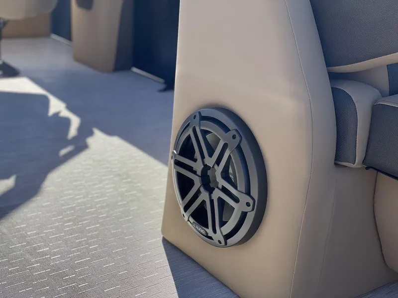 Slide: The Image of Speaker installed on 2023 Harris Sunliner 250 boat interior. - 4