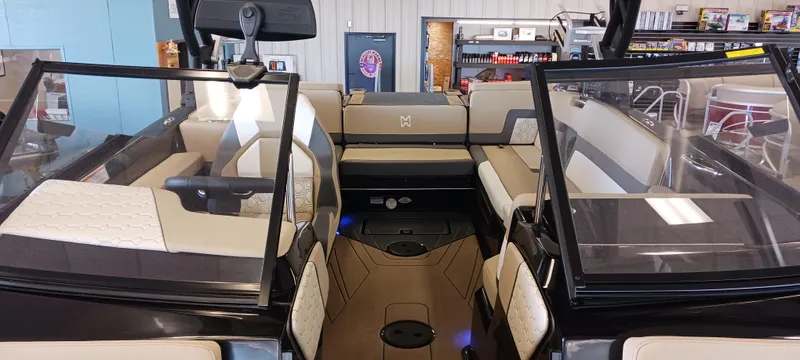 Slide: The Image of Interior of 2023 Heyday H22 boat with modern seating and sleek design. - 35