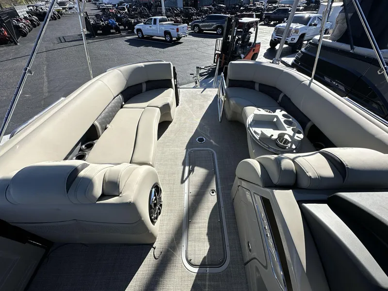Slide: The Image of 2023 Silver Wave 2410 SW7 JS boat interior with spacious seating and modern design. - 7