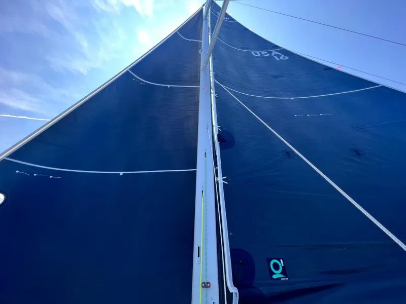 Slide: The Image of Close-up of the sail on a 2023 Beneteau First 36 sailboat. - 15