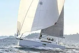 Slide: The Image of 2023 Beneteau First 36 sailboat navigating open waters. - 19