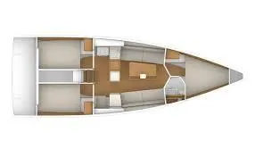 Slide: The Image of 2023 Beneteau First 36 yacht interior layout, featuring cabins and living spaces. - 36