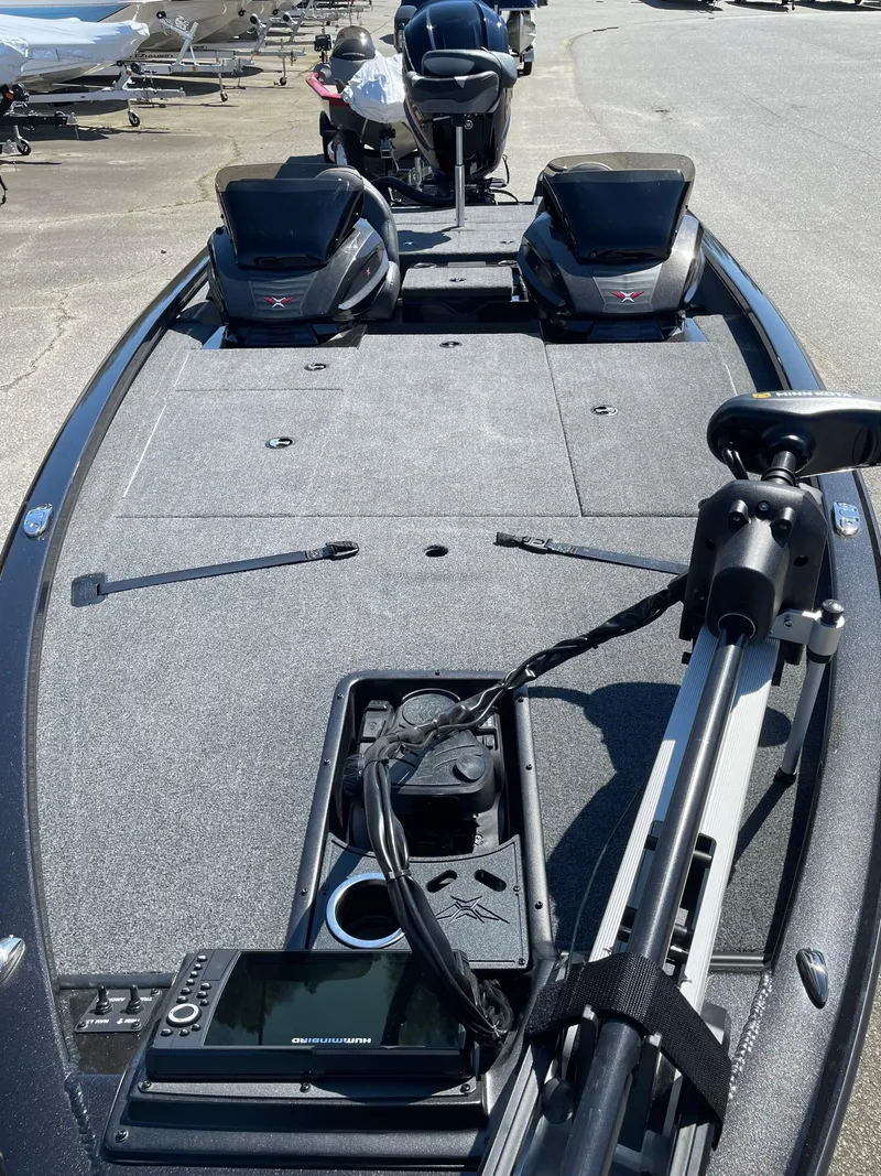 Slide: The Image of 2023 Vexus AVX 2080 fishing boat deck with trolling motor and electronics. - 6