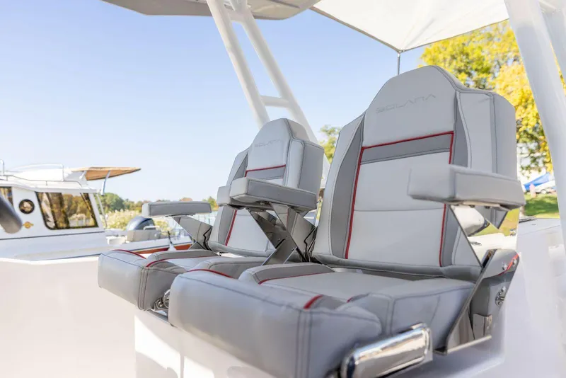 Slide: The Image of Solara S-250 CW 2023 model boat seats with armrests and modern design. - 25