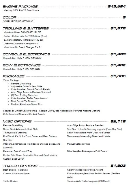 Slide: The Image of 2023 Vexus AVX1980 boat options and pricing list. - 20