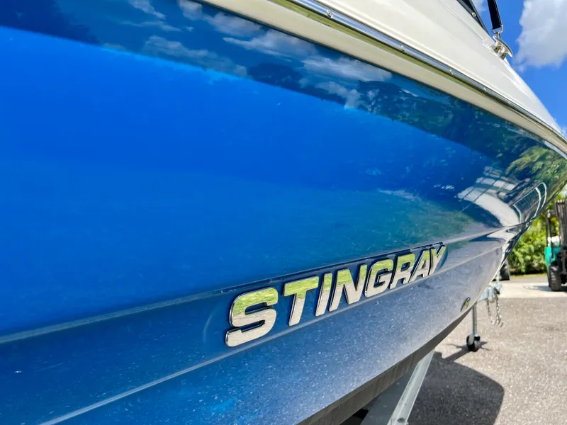 Slide: The Image of 2021 Stingray 191 DC boat with blue hull and logo. - 11