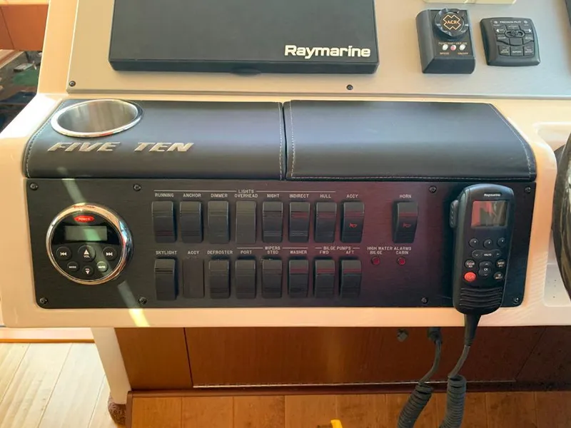 Slide: The Image of Control panel of a 2014 Sea Ray 510 Sundancer yacht with Raymarine electronics. - 5