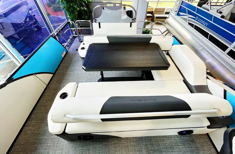 Slide: The Image of 2023 South Bay 523ULE Ultimate Entertainer pontoon boat with Mercury outboard motor. - 6