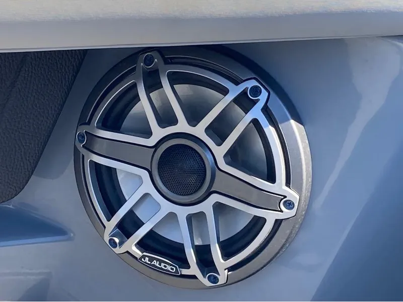 Slide: The Image of Close-up of JL Audio speaker on 2020 Godfrey San Pan 26 boat. - 15