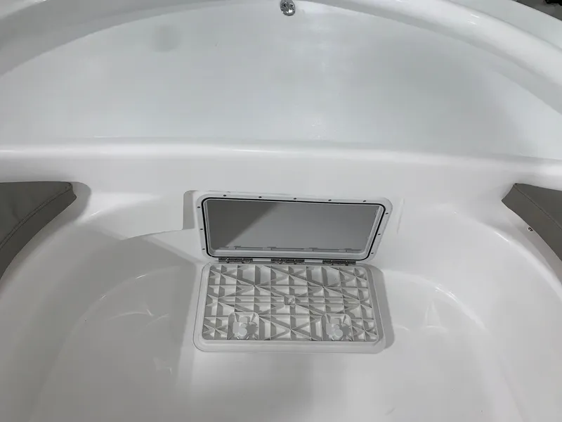 Slide: The Image of 2024 Savannah SS21 boat storage compartment with hatch open. - 14