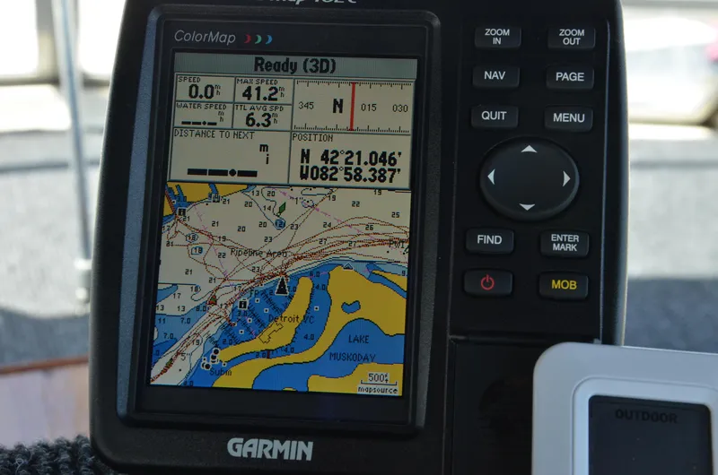 Slide: The Image of Garmin GPS displaying navigation map on 1984 Chris-Craft 381 Catalina boat. - 15
