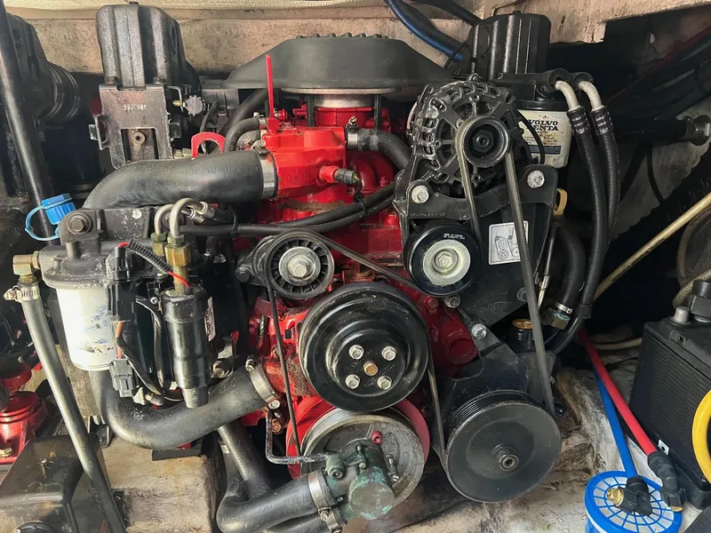 Slide: The Image of 2007 Monterey 290 Cruiser engine compartment with visible components and wiring. - 5