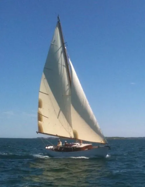 Slide: The Image of Sailing on open water, 2008 Custom Frank Paine Sloop with full sails under clear blue sky. - 1
