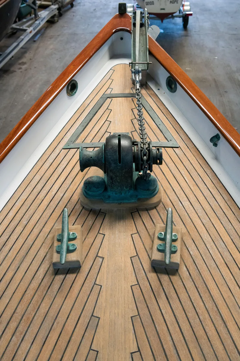 Slide: The Image of Custom 2008 Frank Paine Sloop deck with anchor winch and wooden finish. - 16