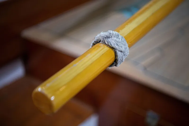 Slide: The Image of Wooden tiller with rope knot on 2008 Custom Frank Paine Sloop. - 41