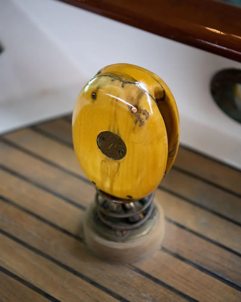 Slide: The Image of Wooden pulley on 2008 Frank Paine Sloop, showcasing craftsmanship and nautical design. - 42