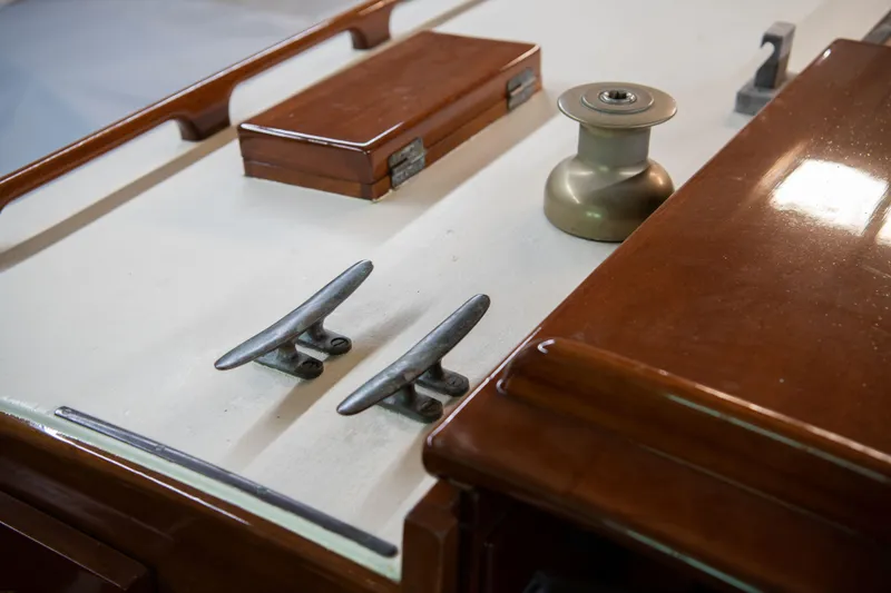 Slide: The Image of Deck of 2008 Custom Frank Paine Sloop with cleats and winch. - 44