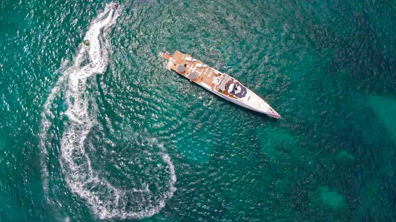 Slide: The Image of Aerial view of Damen YS 4508 yacht on turquoise water, 2019. - 10