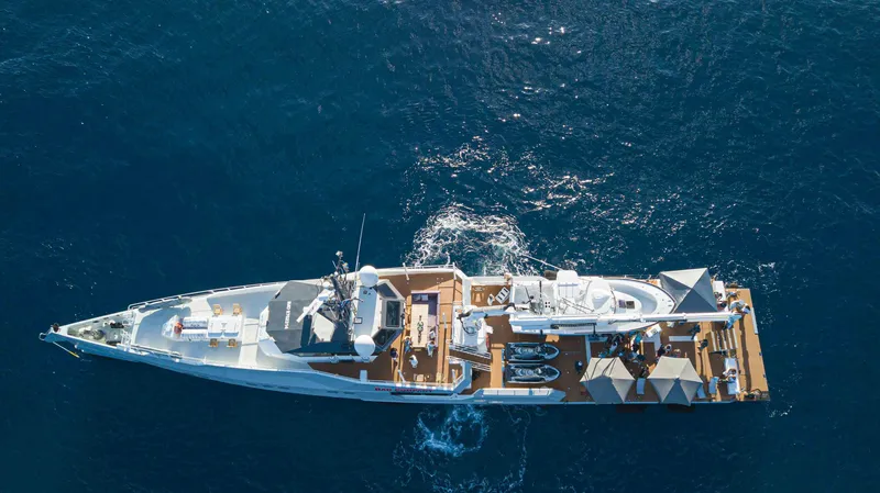 Slide: The Image of Aerial view of 2019 Damen YS 4508 yacht on open sea. - 3