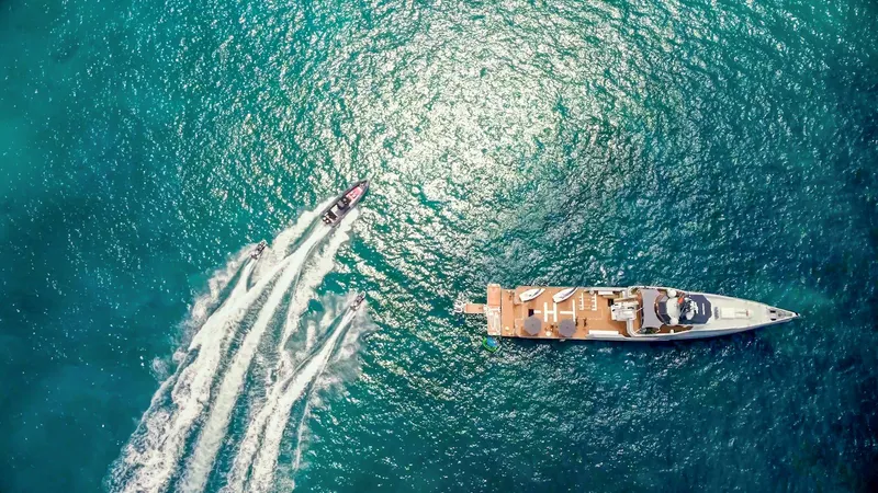 Slide: The Image of Aerial view of Damen YS 4508 yacht with jet skis, 2019. - 9