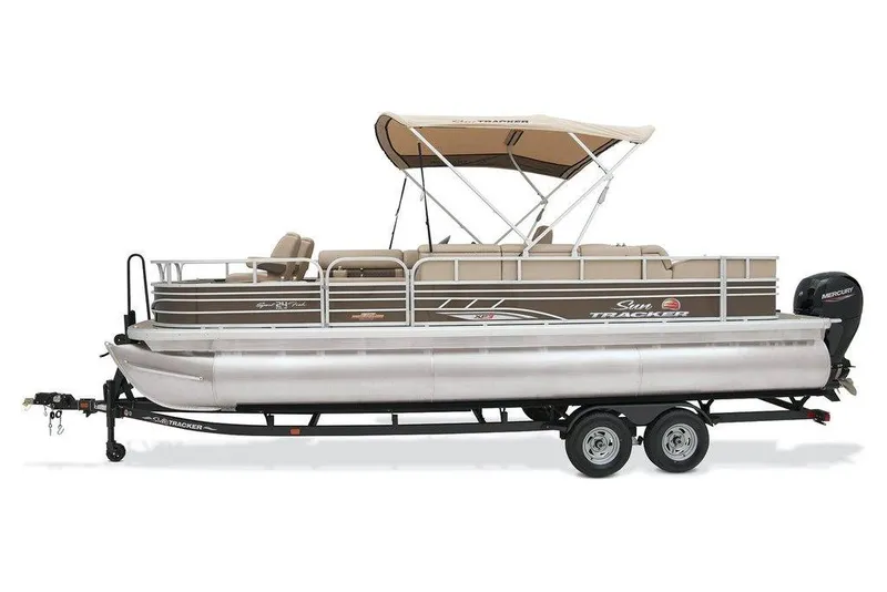The Image of 2023 Sun Tracker Sportfish™ 24 XP3 pontoon boat on trailer. - 1
