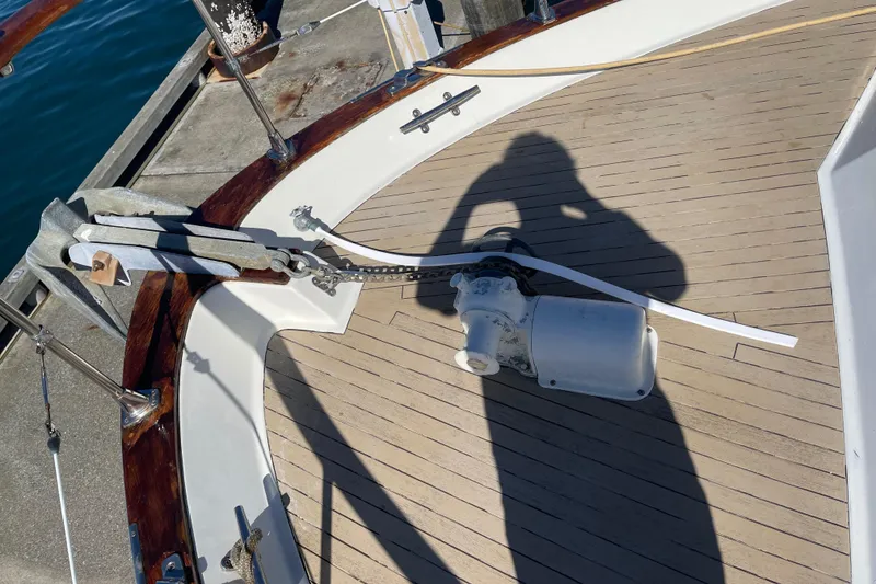 Slide: The Image of 1981 Tollycraft 48 Motor Yacht anchor and deck detail. - 12