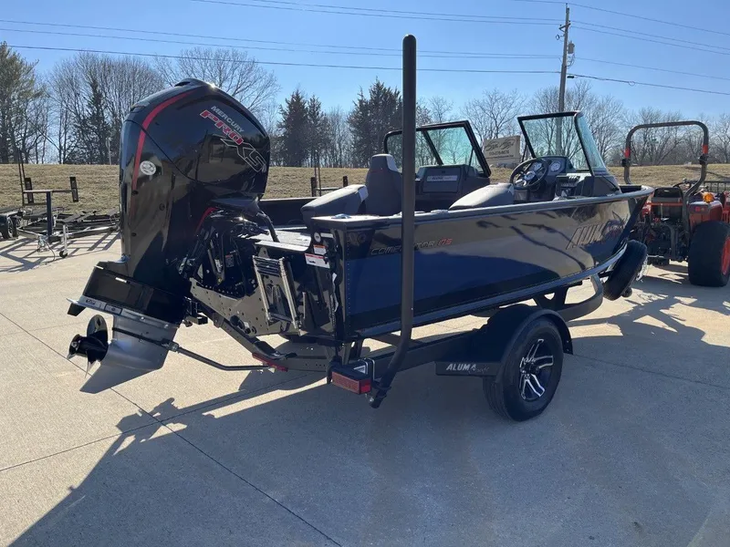 Slide: The Image of 2023 Alumacraft Competitor 175 Sport boat on trailer, rear view. - 2
