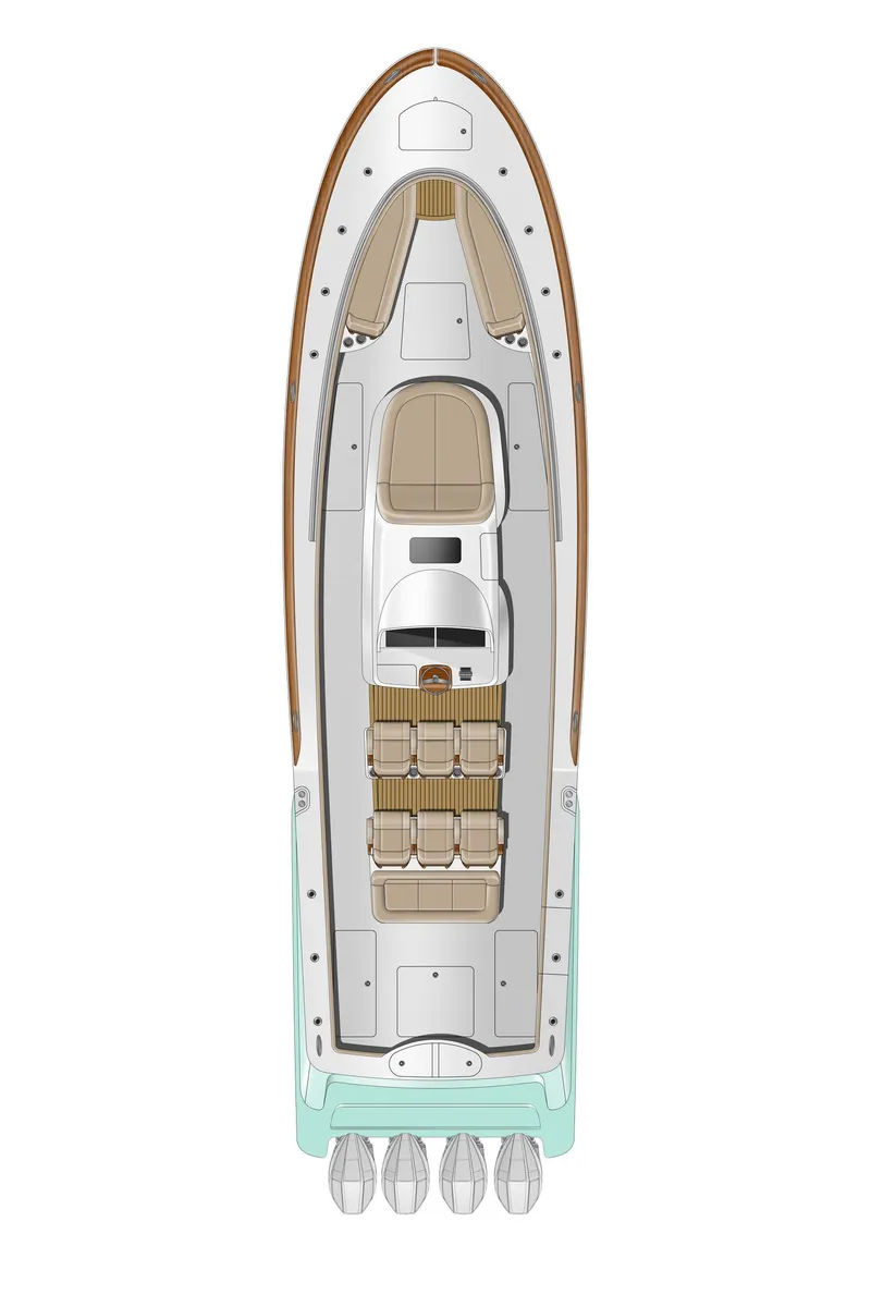 Slide: The Image of Top view of 2025 Mag Bay 43 Center Console boat layout. - 30