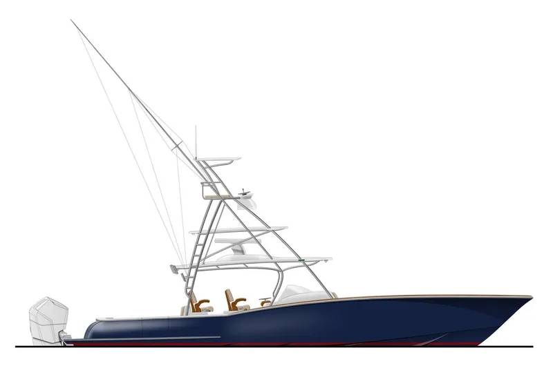 Slide: The Image of 2025 Mag Bay 43 Center Console boat side view illustration. - 6