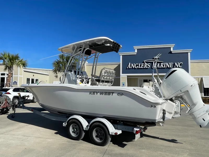 Slide: The Image of 2024 Key West 239 FS boat on trailer at Anglers Marine NC. - 1