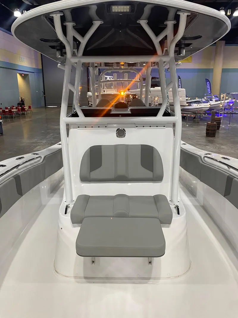 Slide: The Image of 2022 Cape Horn 34 XS boat interior at a showroom display. - 8