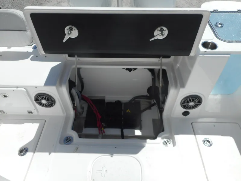 Slide: The Image of 2023 Sea Fox 268 Traveler boat storage compartment with open hatch. - 10