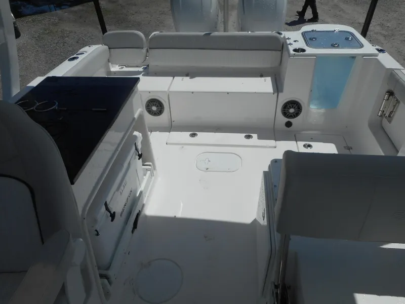 Slide: The Image of 2023 Sea Fox 268 Traveler boat interior, spacious seating and storage areas. - 9