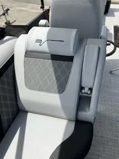 Slide: The Image of Vanderbilt 700T 2023 model boat seat with grey and black upholstery. - 11