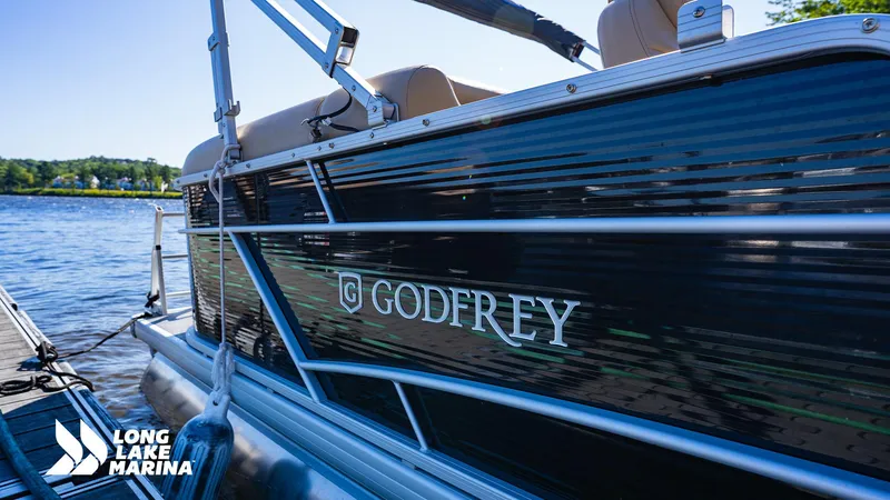 Slide: The Image of 2023 Godfrey Sw2286SB pontoon boat docked at Long Lake Marina. - 5