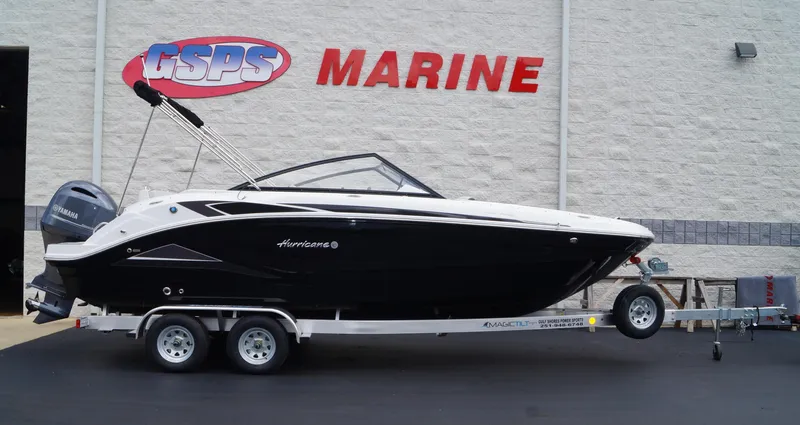 The Image of 2023 Hurricane SunDeck 235 OB boat on trailer at GSPS Marine dealership. - 1