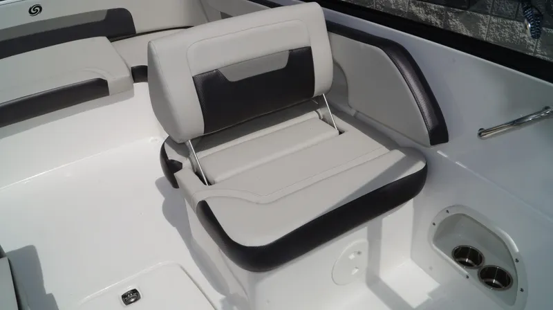 Slide: The Image of 2023 Hurricane SunDeck 235 OB boat seat with white and black upholstery. - 8