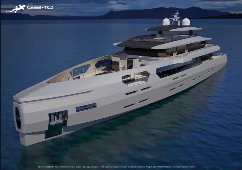 The Image of Luxurious 2024 Franco Gnessi DYD YH GEKO yacht on serene water, showcasing sleek modern design. - 0