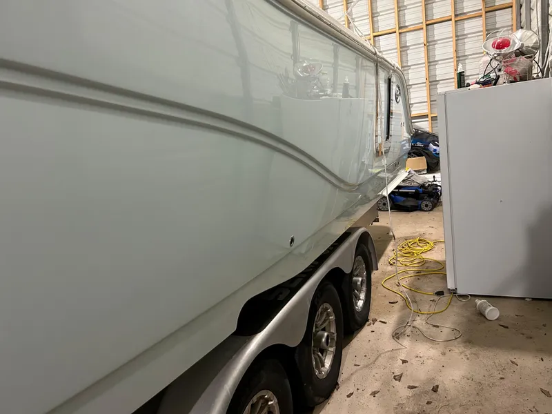 Slide: The Image of 2019 Sea Fox 328 Commander boat on trailer in storage facility. - 4