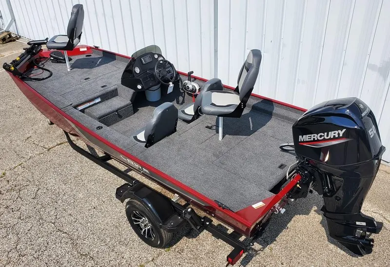 Slide: The Image of 2023 Lowe Skorpion 17 fishing boat with Mercury outboard motor. - 2